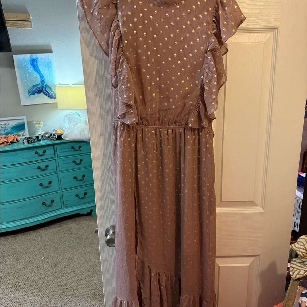 Brown Dress with Gold Polka Dots